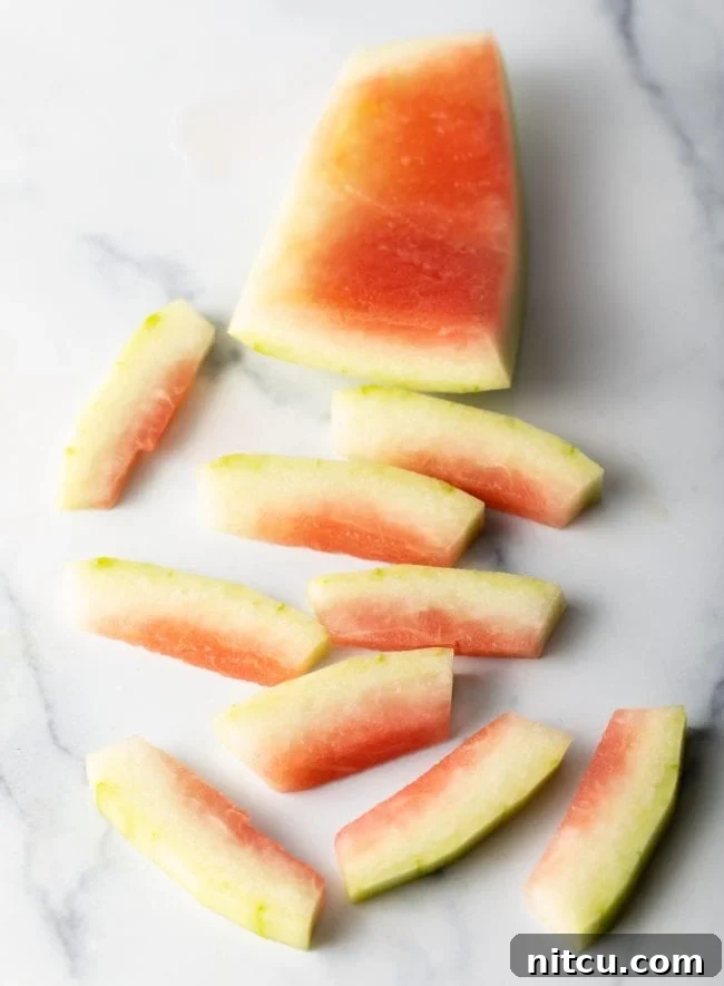 sliced strips of watermelon rind.