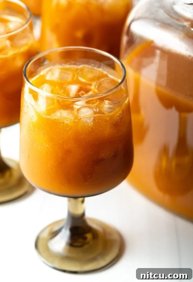 glass of refreshing chilled harry potter pumpkin juice in a glass with ice