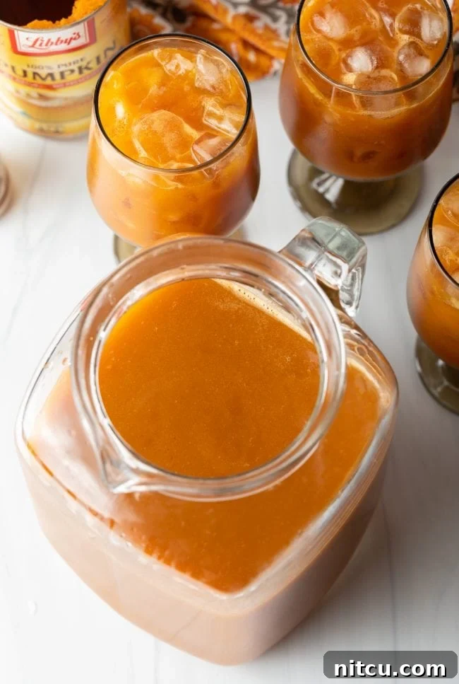 overhead top view of glass with pureed juice and glasses of iced juice in the background