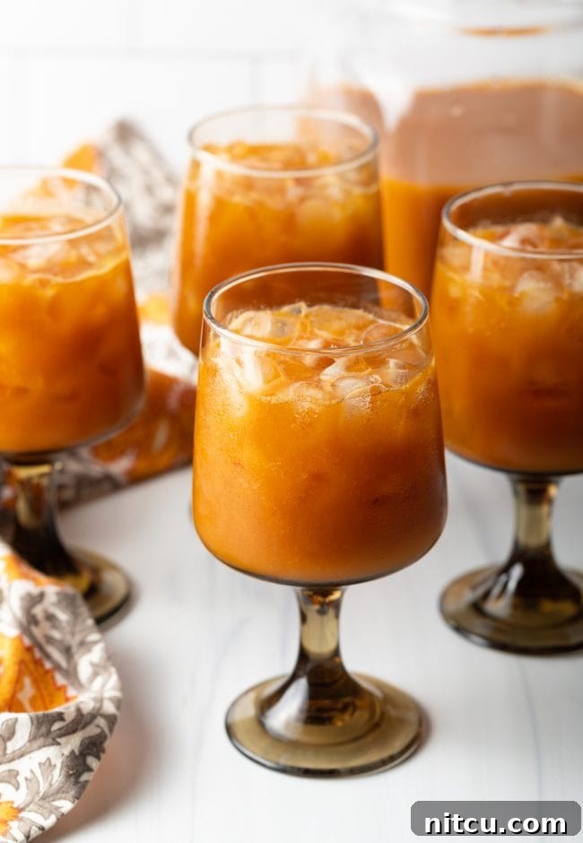 cluster of goblets filled with ice and harry potter copycat pumpkin juice