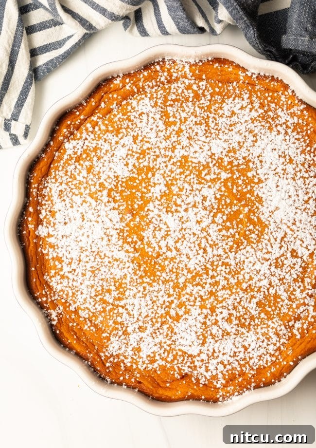 carrot casserole dusted with powdered sugar