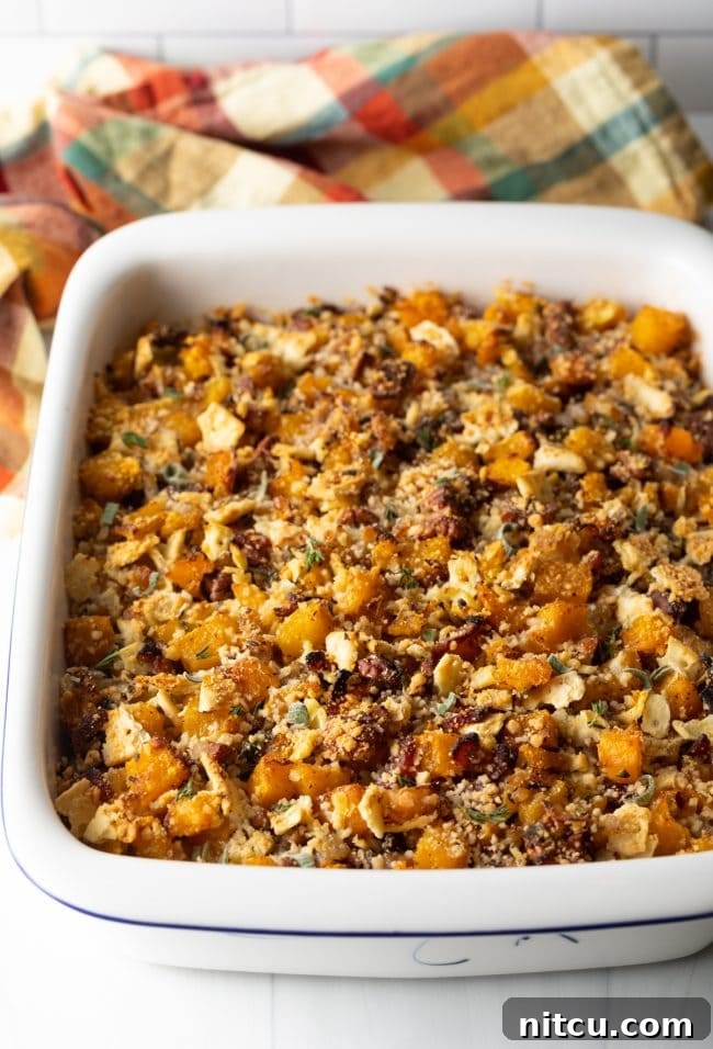 baked casserole with squash and crunchy topping
