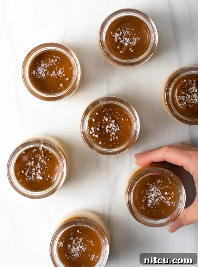 top view jars topped with caramel and sea salt