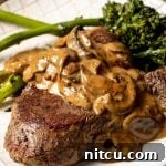 Finished Steak Diane with sauce, ready to serve.