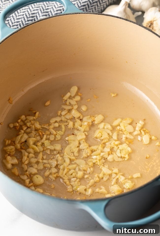 chopped garlic sauteed in a large pot