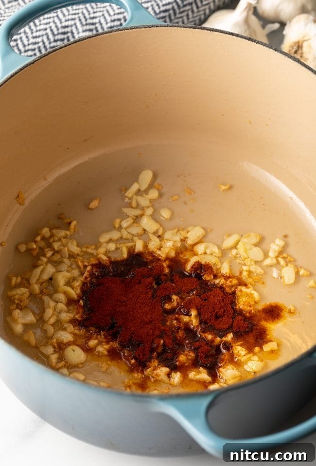 paprika and chopped garlic in a large pot