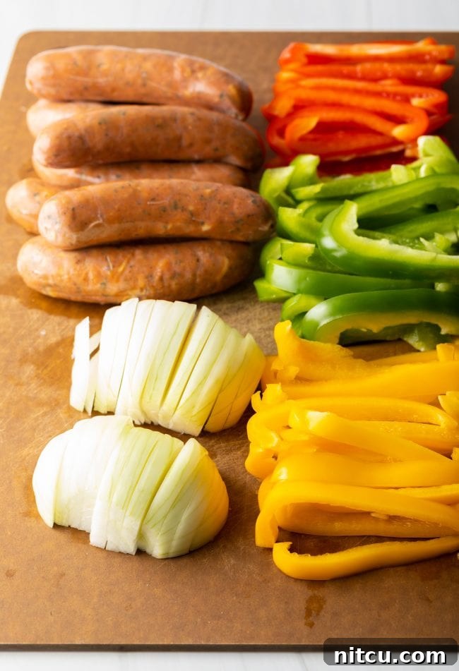 Ingredients for Italian sausages on a cutting board. 