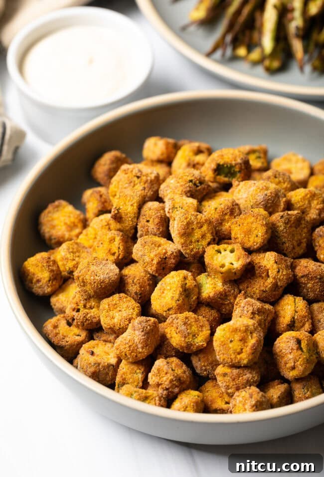 Bowl of crunchy breaded fried okra.