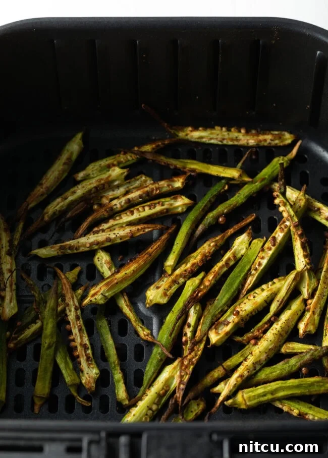 Thin okra pieces in the air fryer.