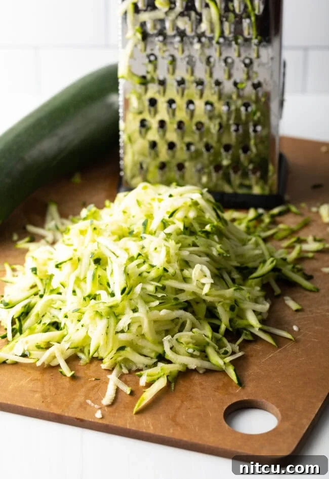 Zucchini grated on a cheese grater.