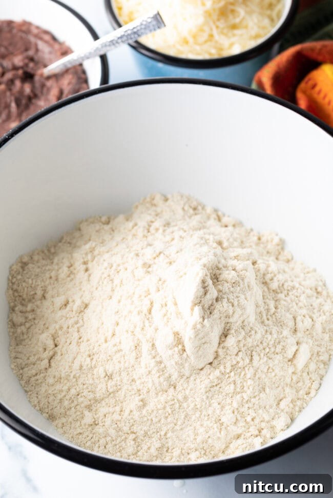 Masa harina in a bowl before water is added.