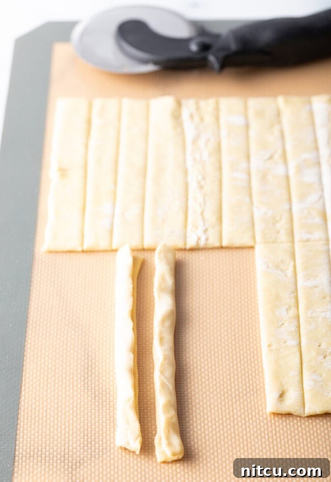 Puff pastry slivers folded into thicker pieces. 