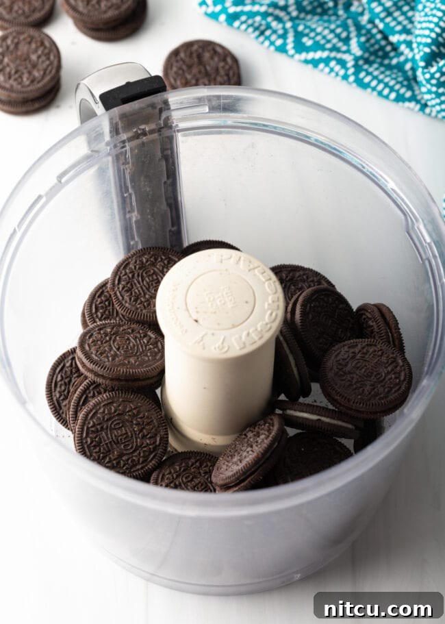 Crushed Oreo cookies for the pie crust.