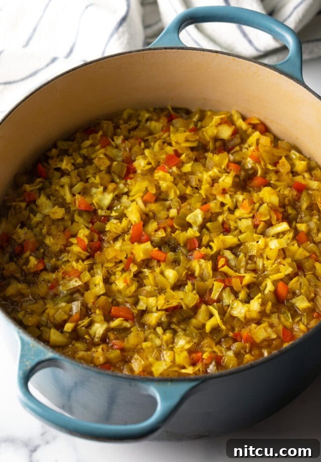 Cooked chow chow in a large pot.