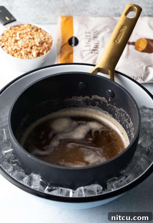 Browning butter in a large skillet on the stovetop.