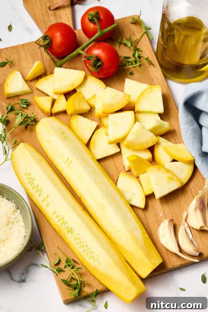 Summer Squash Ingredients chopped for cooking