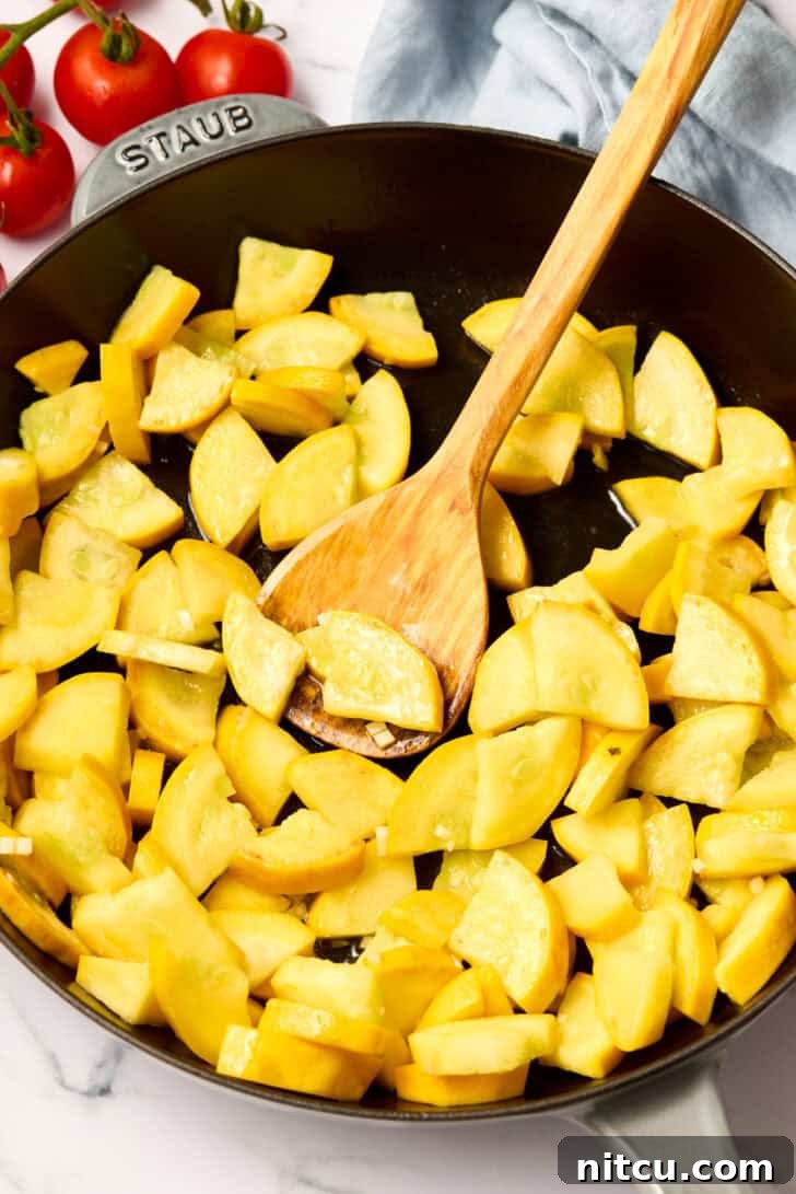Sautéed Yellow Squash in skillet