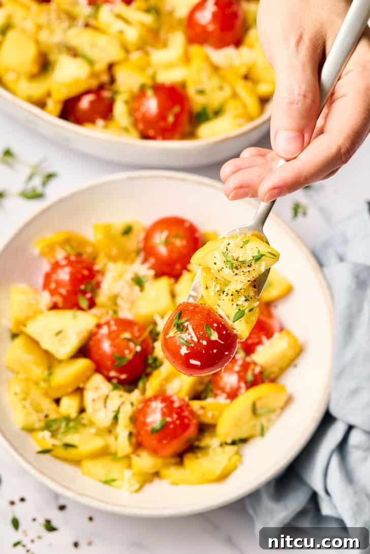 Sautéed Yellow Squash Recipe lifted on fork