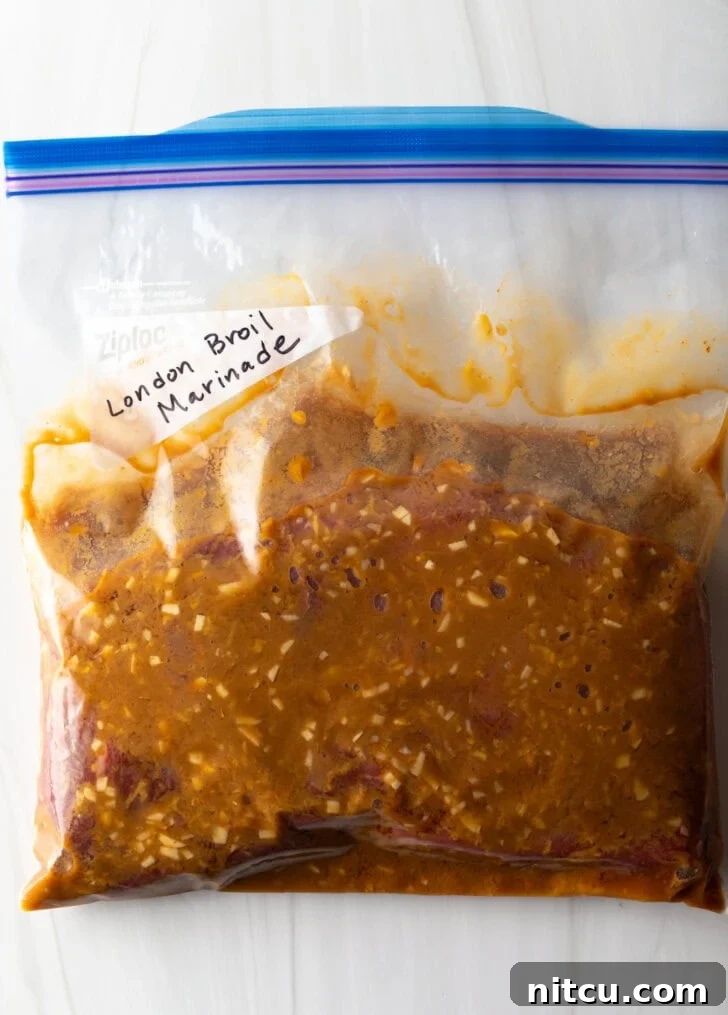 Plastic ziploc with seasoned brown marinade.
