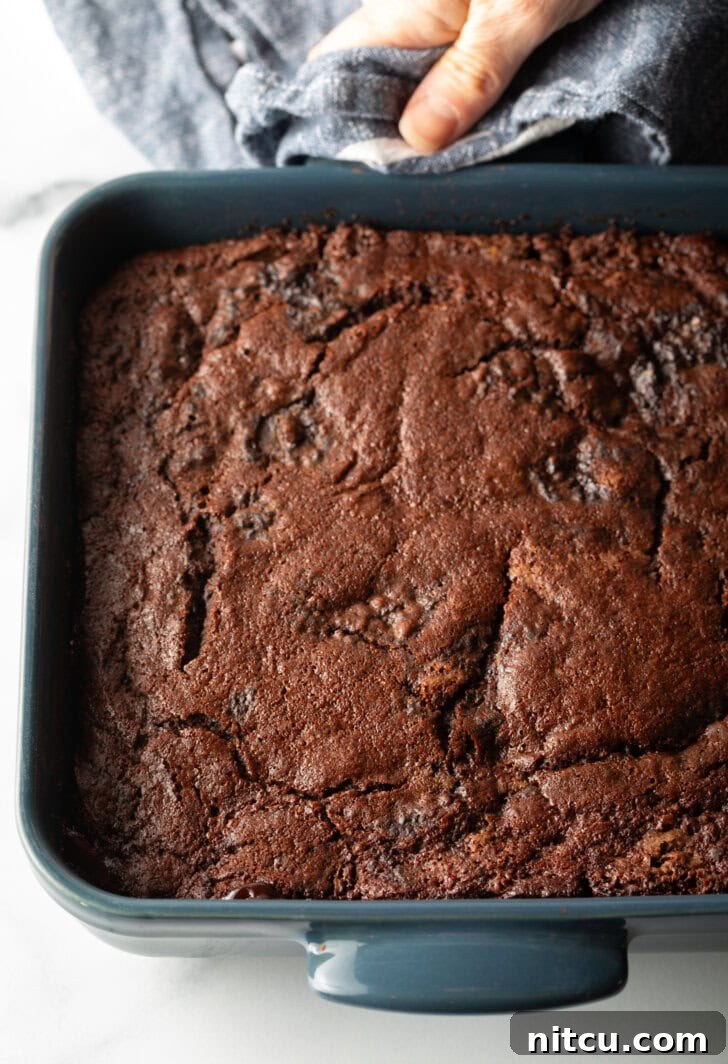 Baking pan with baked chocolate lava pudding cake.