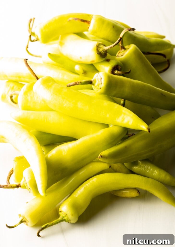 Pile of raw yellow banana peppers.