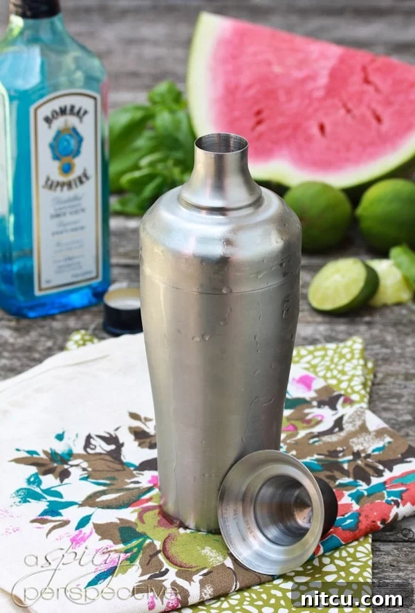 Gin Cocktail with watermelon and basil