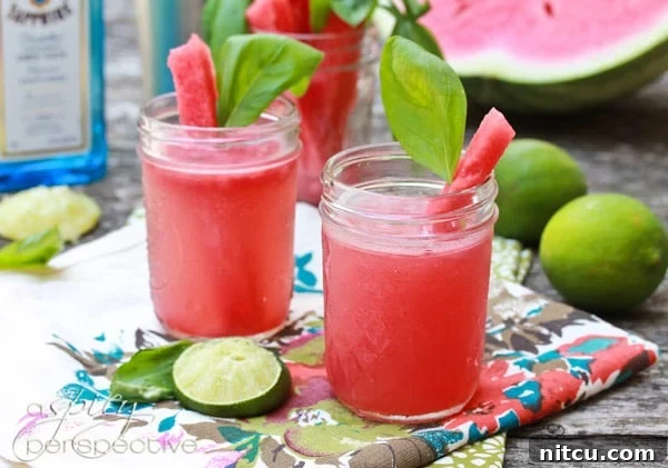 Watermelon Basil Bramble Cocktail via ASpicyPerspective.com
