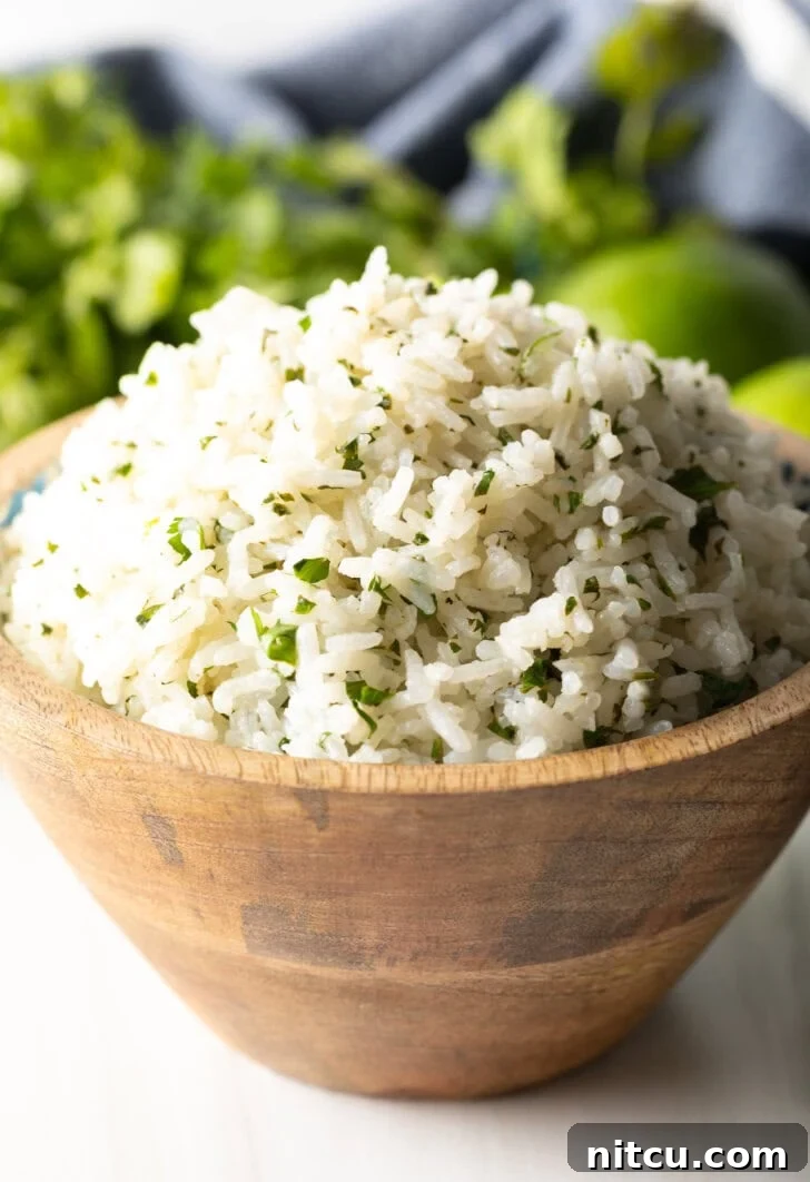 Bowl of chipotle rice with cilantro.