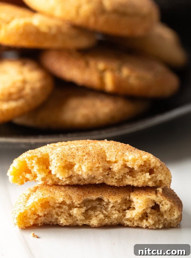 A plate of freshly baked Mexican cookies in the background, with two broken biscochito halves stacked in the foreground.