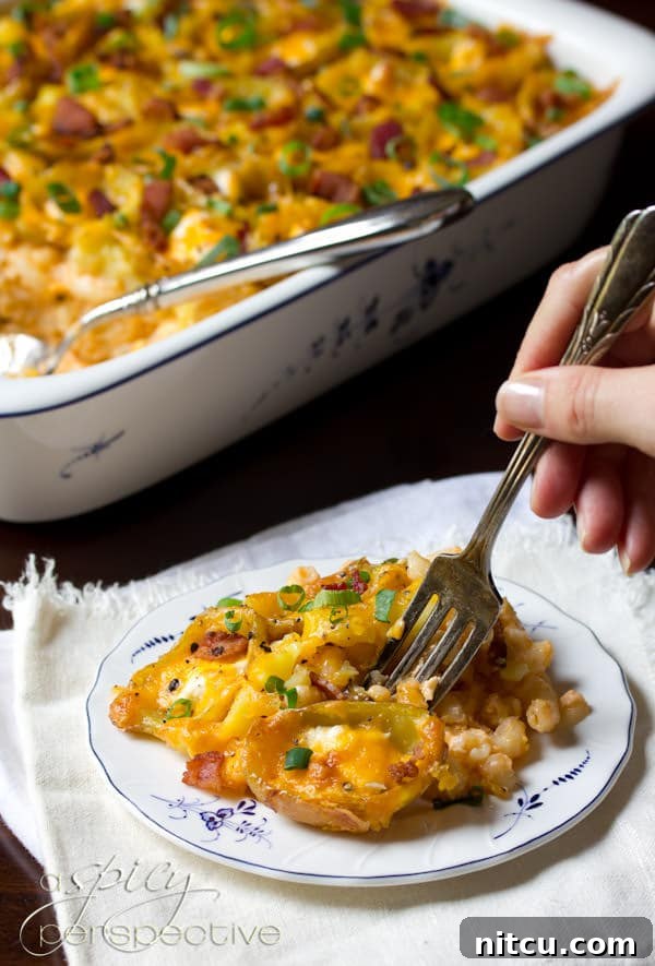 Macaroni and Cheese with Potato Skins on Top | ASpicyPerspective.com