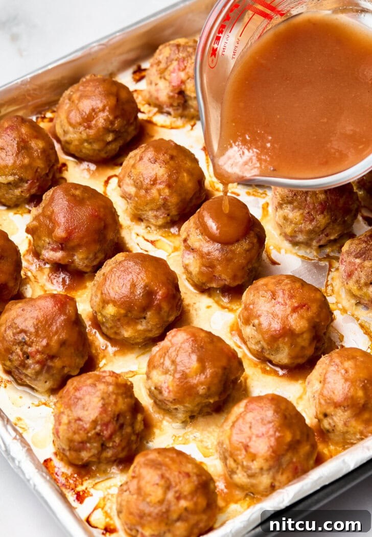 Pour glaze over meatballs