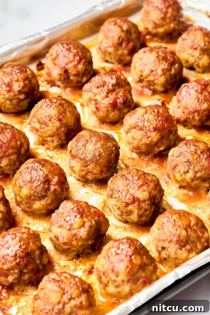 Gluten Free Meatballs - baked meatballs on tray