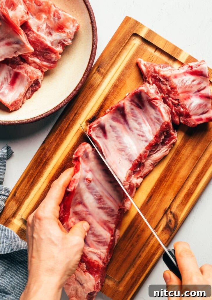 Baby Back Ribs Recipe - cutting ribs into smaller sections