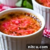 Beautifully caramelized peppermint creme brulee in a ramekin