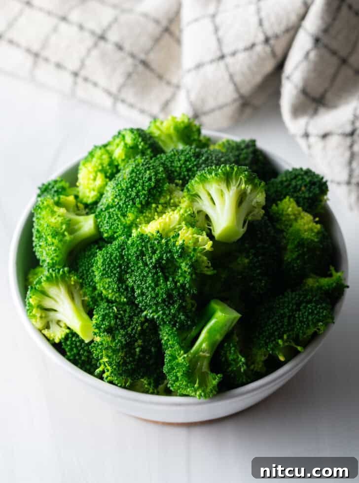 Perfectly boiled broccoli florets served in a bowl
