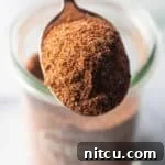 Spoonful of chicken taco seasoning held to camera.
