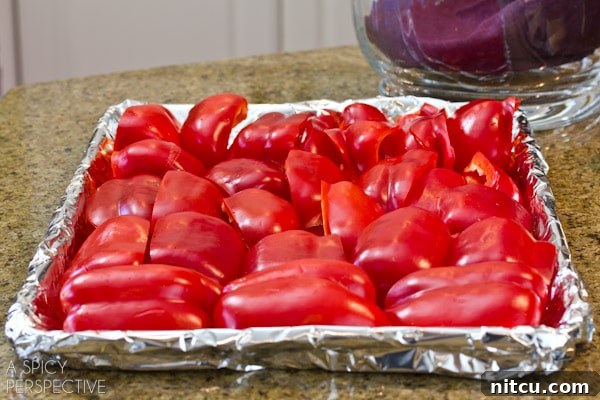 Roasting Red Peppers | ASpicyPerspective.com #howto #diy #redpeppers