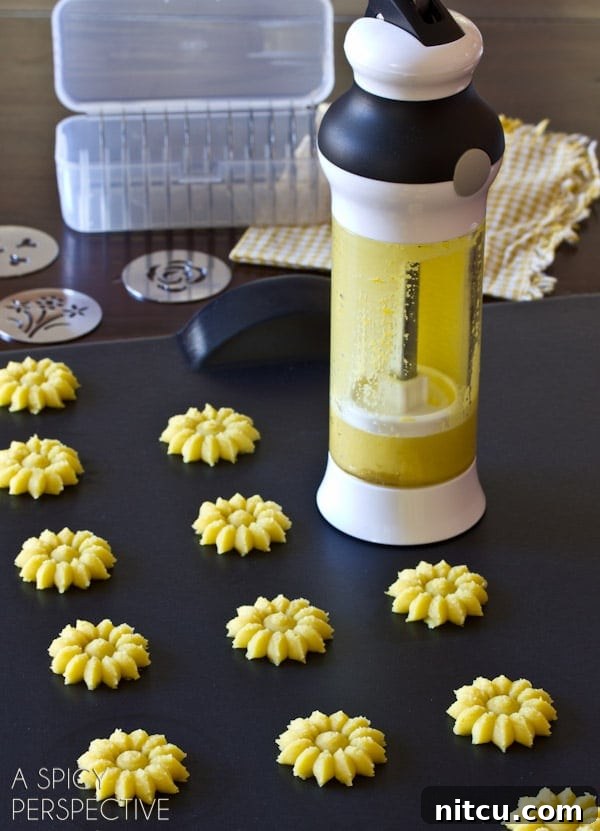 Lemon Pressed Cookies Recipe Cookie Press Gun - shown as yellow flowers