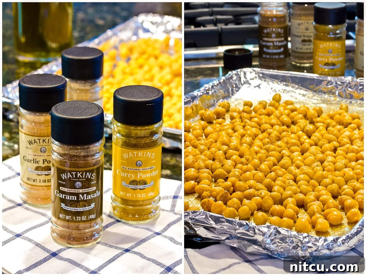A visually appealing spread of roasted chickpeas, highlighting Indian cuisine flavors.