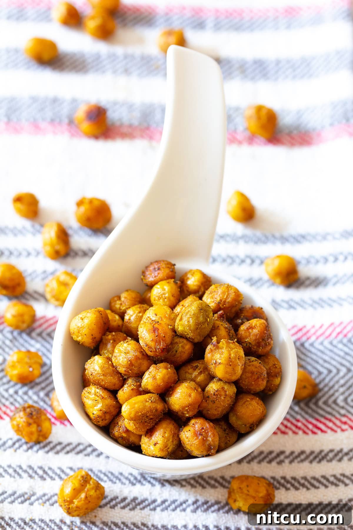 A serving of crunchy chickpea snack, perfect for a healthy diet.