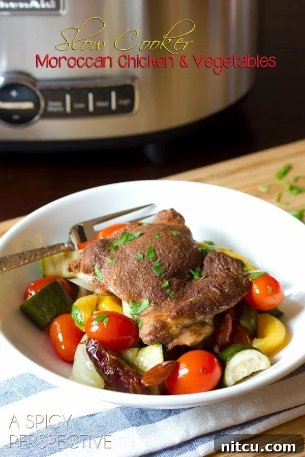 Vibrant Slow Cooker Moroccan Chicken Recipe - ASpicyPerspective.com
