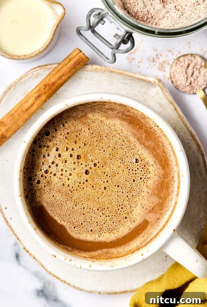 Mexican Mocha Recipe overhead shot with cinnamon