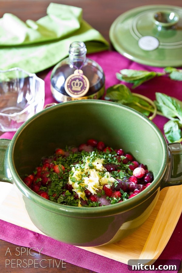 cranberry raspberry sauce ingredients in small pot