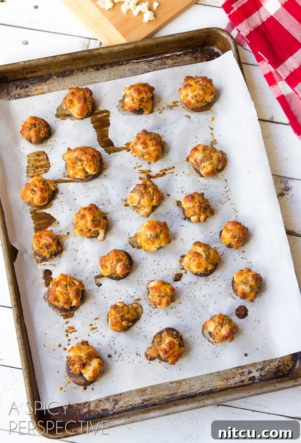 Chorizo Stuffed Mushroom Recipe on baking sheet