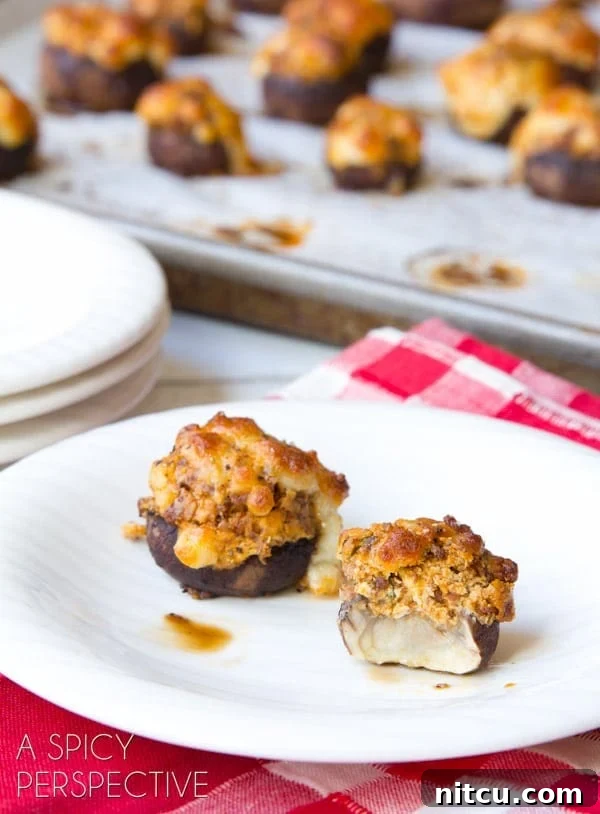 Chorizo and Cheese Stuffed Mushrooms #holidays #appetizers #mushrooms #party