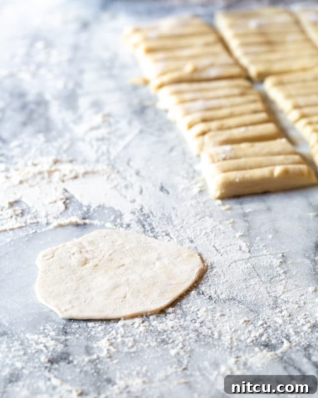 Rolled out and flattened dumpling dough. 