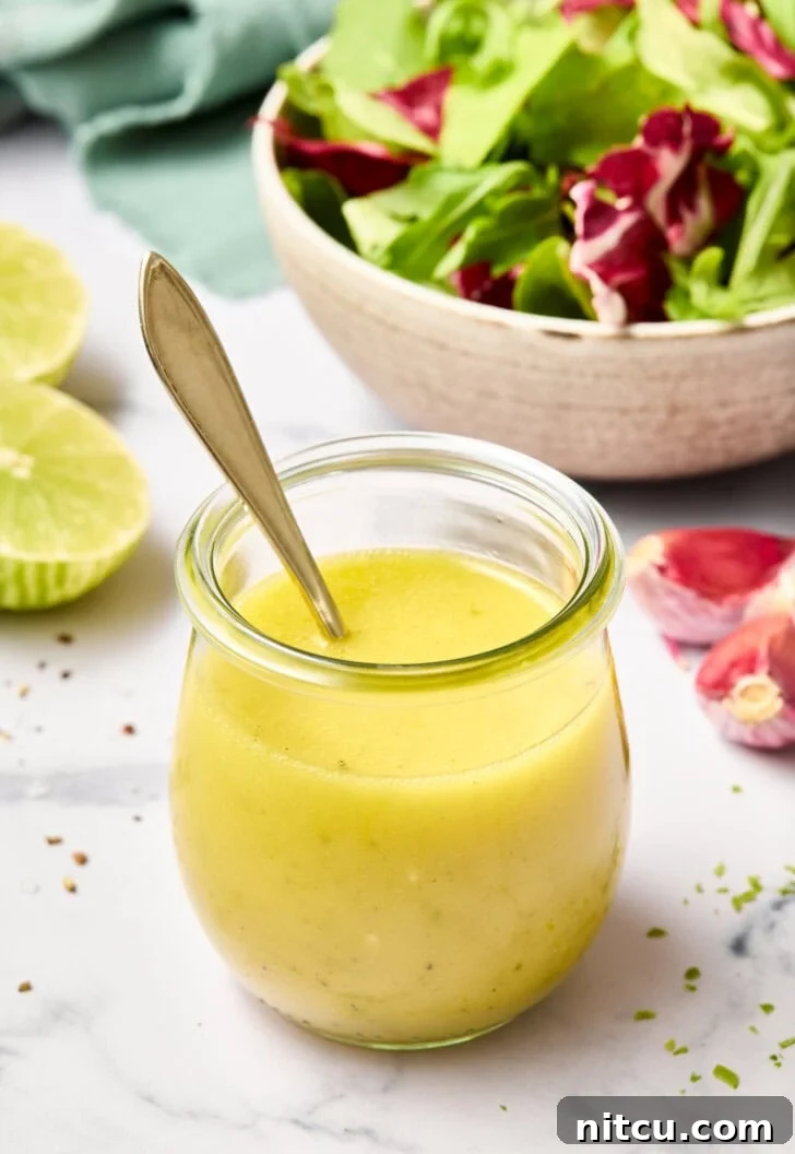 Lime Vinaigrette in jar with garlic and cream