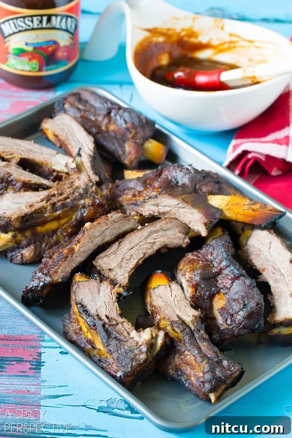 Cooked Asian beef ribs on a tray. 