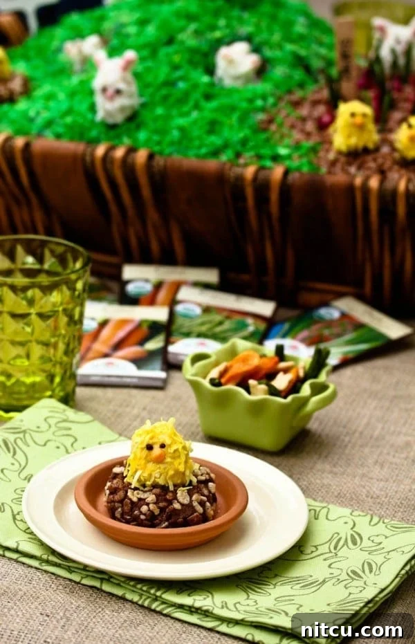 Close-up of Easter Rice Krispies Chicks in Nests