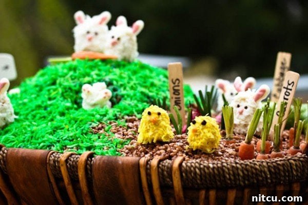 Easter-themed centerpiece with Rice Krispies treats